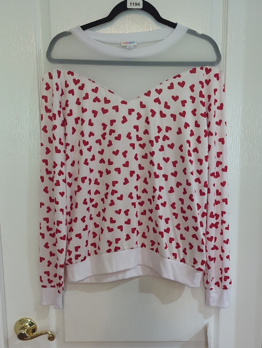 NWT Lularoe Lizzy White Heart Print Long Sleeve Top Sz L